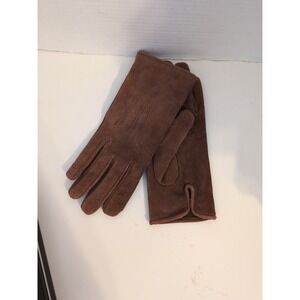 Vintage Isotoner Brown Suede Leather Lined Gloves Women's Sz L